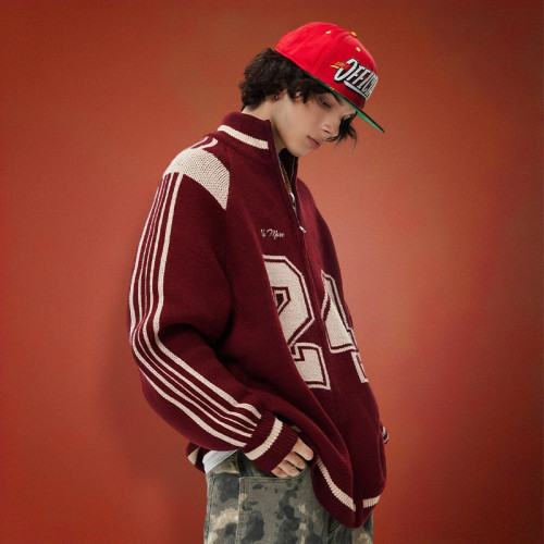 Custom Knitted Cardigan Sweater | Oversize Men Zipper Sweater | Football Sport Sweater