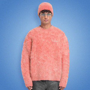 Custom Mohair Sweater | Long Sleeve Crew Neck Threaded Plush Sweater | Men's Knitted Sweater
