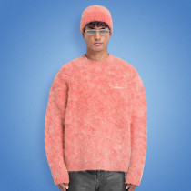 Custom Mohair Sweater | Long Sleeve Crew Neck Threaded Plush Sweater | Men's Knitted Sweater