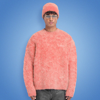 Custom Mohair Sweater | Long Sleeve Crew Neck Threaded Plush Sweater | Men's Knitted Sweater