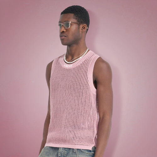 Custom Crew Neck Sleeveless Sweater | Plain Knitted Hollow Vest | Men's Sweater Manufacturer