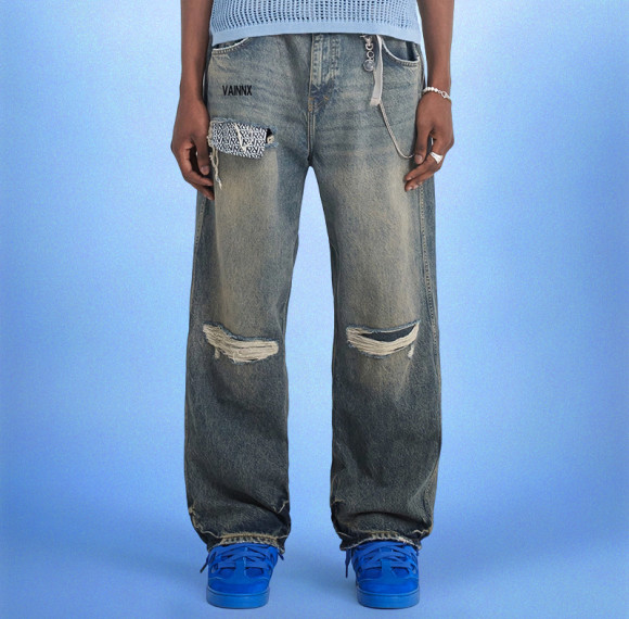 Custom Men's Ripped Jeans | Wash Patch Vintage Denim | Streetwear Pants Supplier