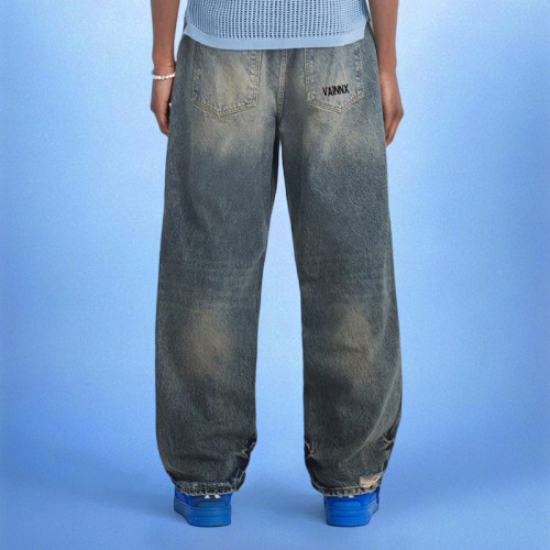 Custom Men's Ripped Jeans | Wash Patch Vintage Denim | Streetwear Pants Supplier