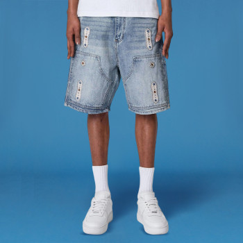 Custom Rhinestone Print Shorts| Men's Sport Jeans Shorts | Acid Wash Vintage Streetwear