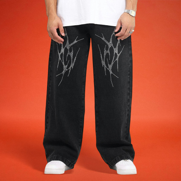 Custom Rhinestone Luxury Twill Trousers | Plain Tree Solid Pattern | Pants Manufacturer