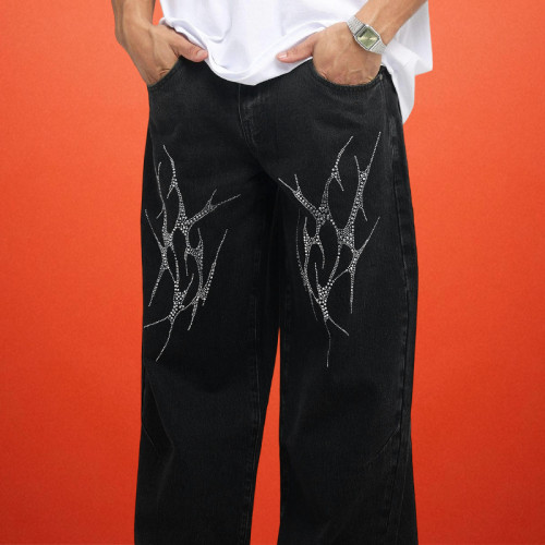 Custom Rhinestone Luxury Twill Trousers | Plain Tree Solid Pattern | Pants Manufacturer