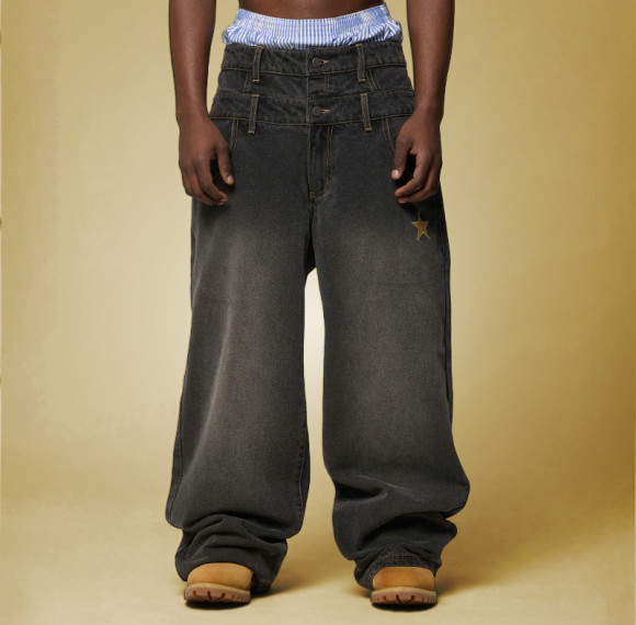 Custom High Waist Baggy Jeans | Casual Wide Leg Straight Pants | Vintage Wash Jeans