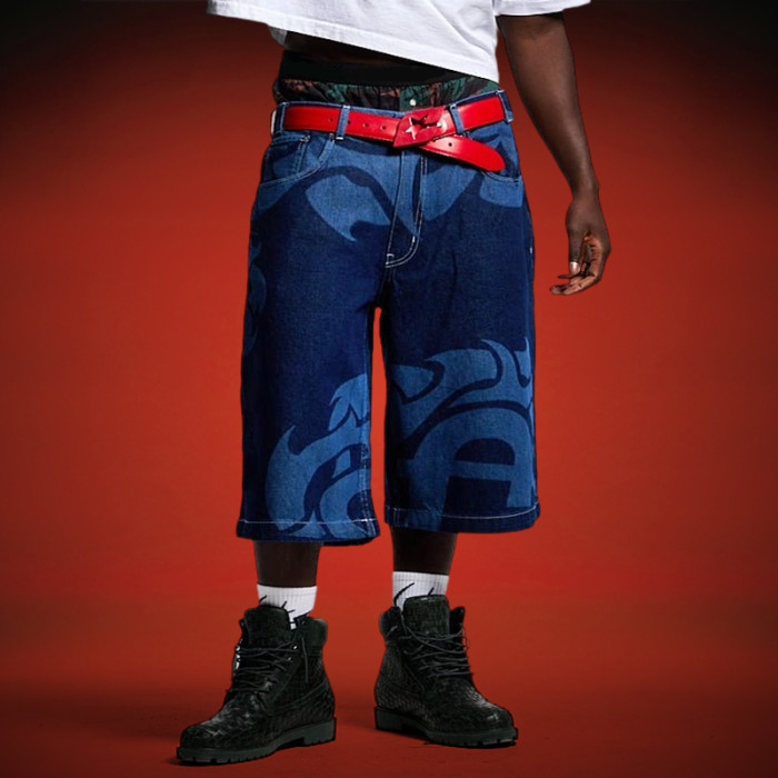 Custom Graphic Denim Shorts | High Waist Wide Leg Straight Summer Shorts | Streetwear Supplier