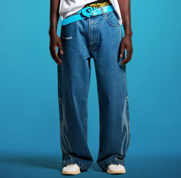 Custom Designer Washed Jeans | Flame Embroidery Flare Pants| Streetwear Trouses Factory