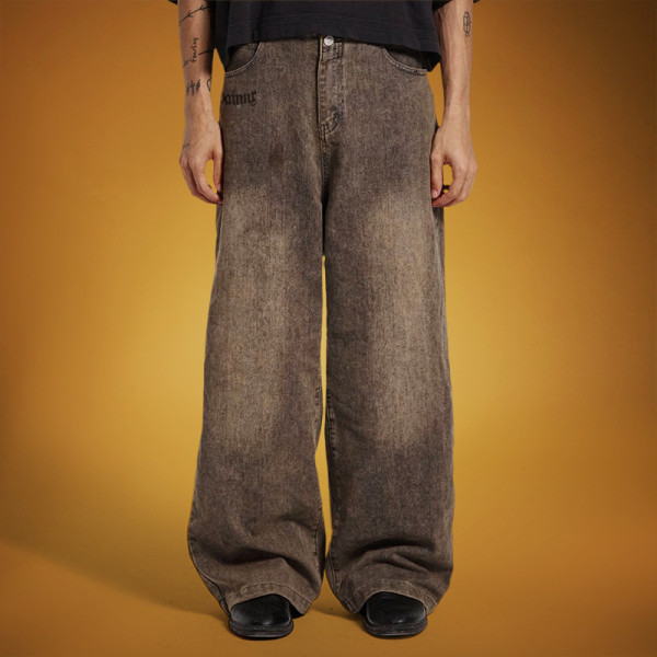 Custom Acid Wash Vintage Jeans | Baggy Straight Distressed Texture| Streetwear Factory
