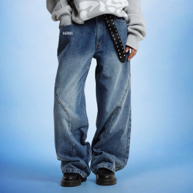 Custom Vintages Rivet Jeans | Distressed Back Pockets Oversize Denim Pants | Jeans Factory