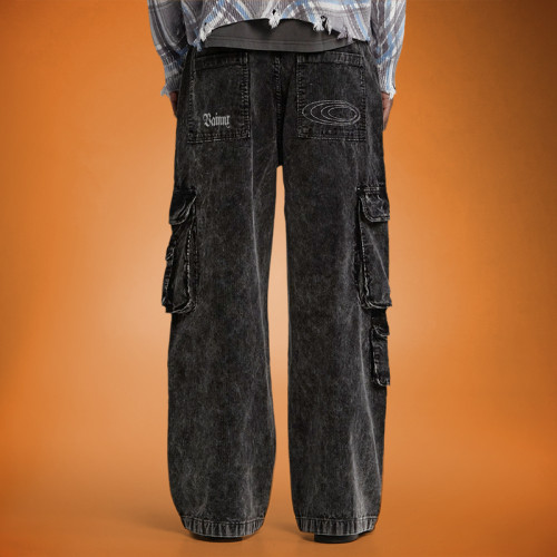 Custom Baggy Cargo Jeans | Utility Pocket Straight Leg Pants | Streetwear Pants Manufacturer