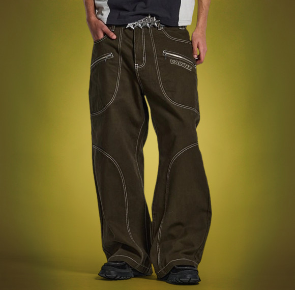 Custom Embroidery Graphics Pants | Baggy Zipper Pocket Wide Leg Flared Pants | Streetwear Factory
