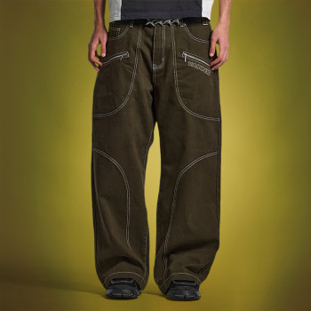 Custom Embroidery Graphics Pants | Baggy Zipper Pocket Wide Leg Flared Pants | Streetwear Factory