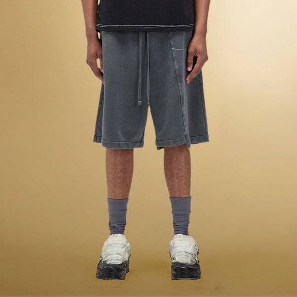 Custom Dark Gray Wash Shorts | Vintage Distressed Drawstring Breathable | Gym Manufacturer