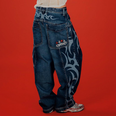 Custom High Waists Breathable Jeans | Screen Print Baggy Trouses | Fashion Pants Supplier