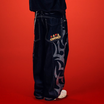 Custom High Waists Breathable Jeans | Screen Print Baggy Trouses | Fashion Pants Supplier