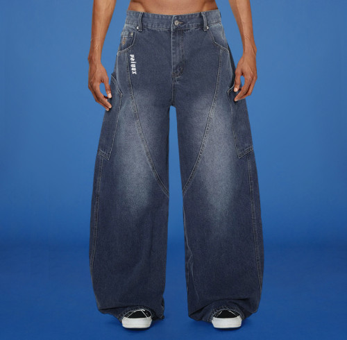 Custom Letters Embroidered Logo Jeans | Outdoor Casual Baggy Wide Leg Flared Trouses