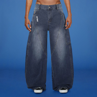 Custom Letters Embroidered Logo Jeans | Outdoor Casual Baggy Wide Leg Flared Trouses