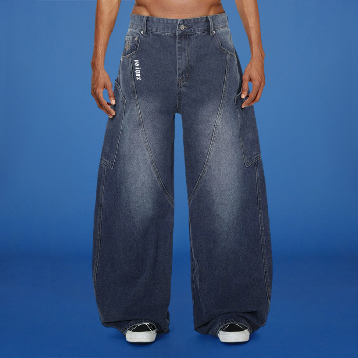 Custom Letters Embroidered Logo Jeans | Outdoor Casual Baggy Wide Leg Flared Trouses