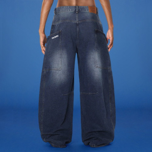 Custom Letters Embroidered Logo Jeans | Outdoor Casual Baggy Wide Leg Flared Trouses