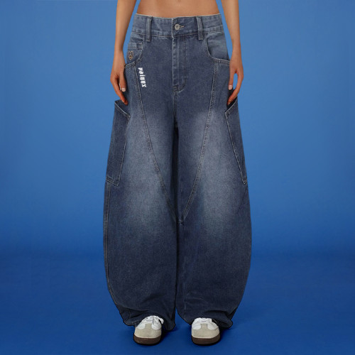 Custom Letters Embroidered Logo Jeans | Outdoor Casual Baggy Wide Leg Flared Trouses