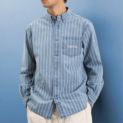 Custom Men's Stripe Shirt | Letter Embroidered Denim Shirt | Streetwear Supplier