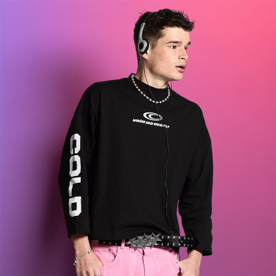 Custom Men's Crew Neck Pullover T-shirt | Casual Baggy Long Sleeve Streetwear | T-shirt Manufacturer