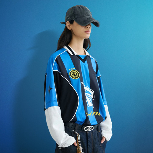Custom Patch Embroidery Logo T-shirt | Men's False Two Piece Striped Print T-shirt | Streetwear Factory
