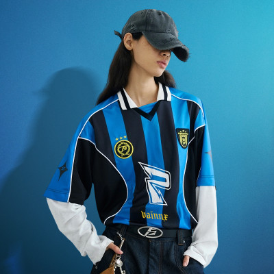 Custom Patch Embroidery Logo T-shirt | Men's False Two Piece Striped Print T-shirt | Streetwear Factory