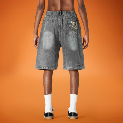 Custom Men's Summer Denim Shorts | Luxury Wide Leg Distressed Vintage Embroidery | Fashion Supplier