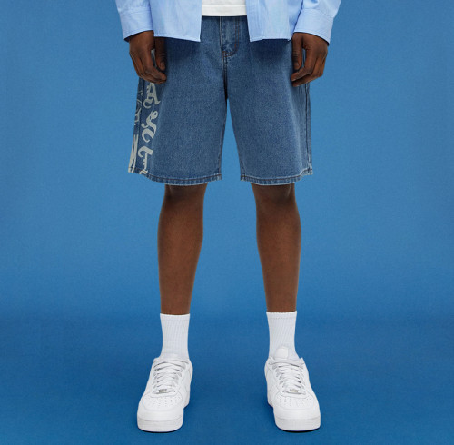 Custom Print Graphic Denim Shorts | Men's Summer Baggy Vintage Wash Shorts | Street Fashion