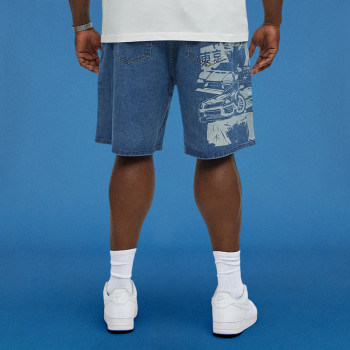 Custom Print Graphic Denim Shorts | Men's Summer Baggy Vintage Wash Shorts | Street Fashion