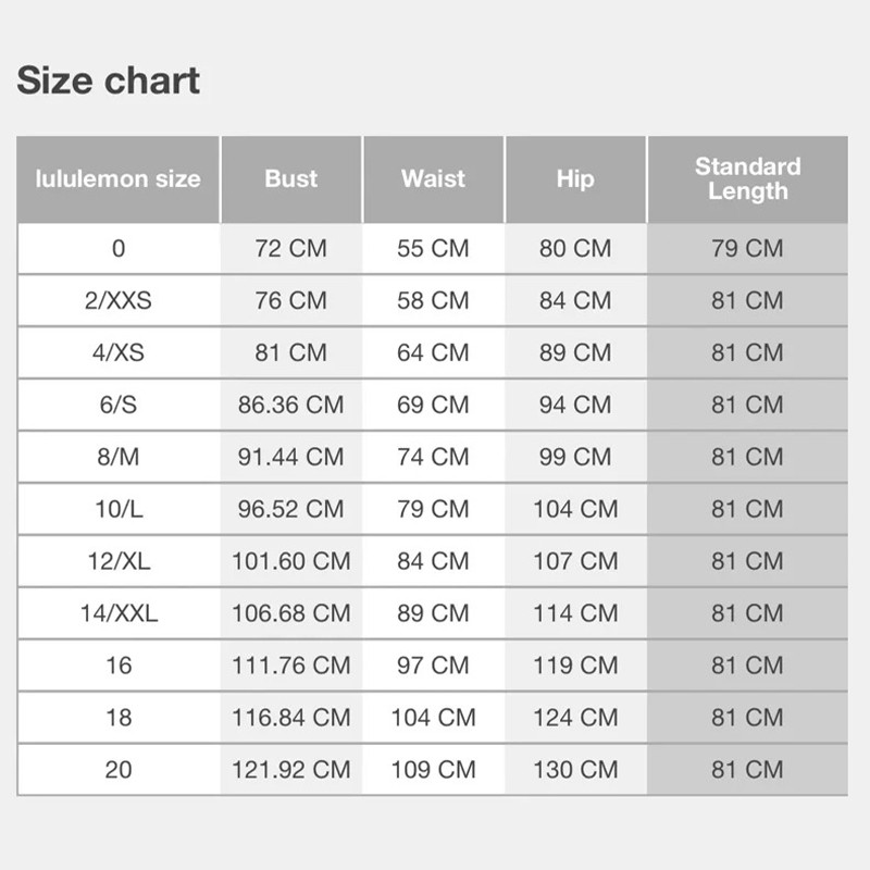 Dress size chart