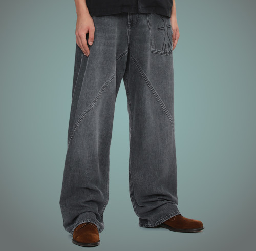 Custom Embroidered Letter Logo Jeans | Loose Fit Jeansmens Baggy Jeans | Fashion Jeans Manufacturer