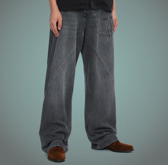 Custom Embroidered Letter Logo Jeans | Loose Fit Jeansmens Baggy Jeans | Fashion Jeans Manufacture