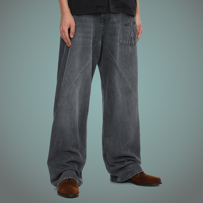 Custom Embroidered Letter Logo Jeans | Loose Fit Jeansmens Baggy Jeans | Fashion Jeans Manufacturer