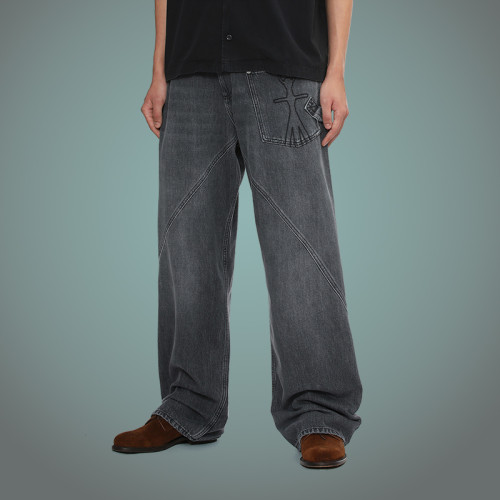 Custom Embroidered Letter Logo Jeans | Loose Fit Jeansmens Baggy Jeans | Fashion Jeans Manufacture