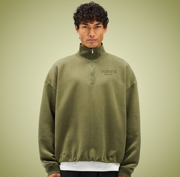 Custom Cotton Solid Color Crewneck Sweatshirt | High Quality Long Sleeves Sweatshirt | Half Zip Pullover