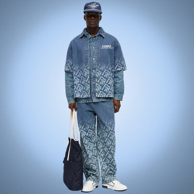 Custom Printing Cotton Denim Two Piece Set | 2 Piece Denim Pants and Jacket Set | Streetwear Manufacturer