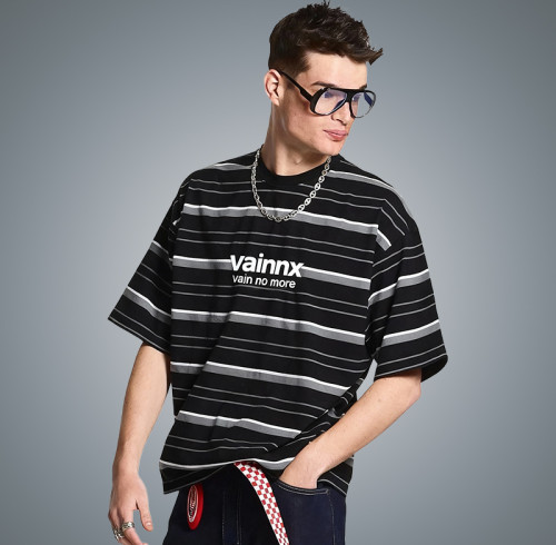 Custom Oversize Drop Shoulder Logo Tshirt Design | Custom Tshirt Manufacturer | Custom Stripe Design Tshirt
