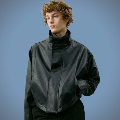 Custom Print Logo Jacket | Cropped Streetwear PU Jacket | Men's Casual Leather Jacket