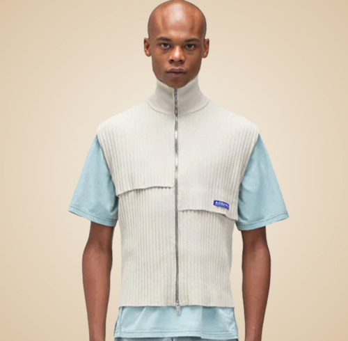 Custom Sleeveless Knit Sweater | Cropped Zipper Sweater | Patchwork Stand up Collar Sweater