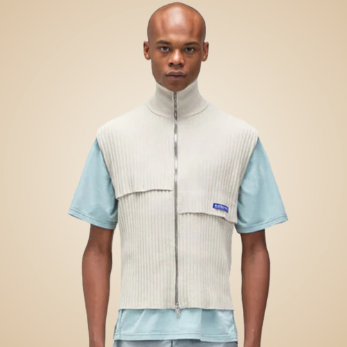 Custom Sleeveless Knit Sweater | Cropped Zipper Sweater | Patchwork Stand up Collar Sweater