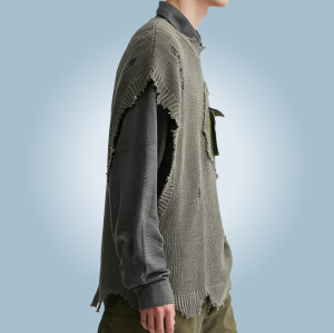 Custom Sleeveless Knit Sweater | Patchwork Distressed Sweater | Vintage Streetwear Sweater | OEM ODM Manufacturer