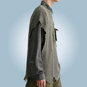 Custom Sleeveless Knit Sweater | Patchwork Distressed Sweater | Vintage Streetwear Sweater | OEM ODM Manufacturer