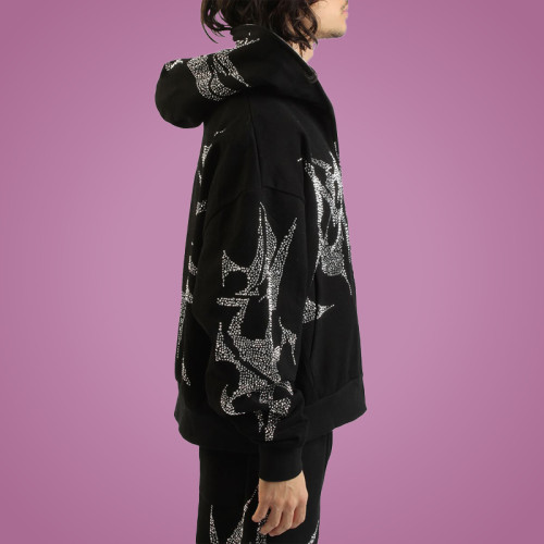 Custom Logo Full Zip Hoodie | Rhinestone Hoodie | Oversize Heavyweight Hoodie | Streetwear Hoodie Manufacturer