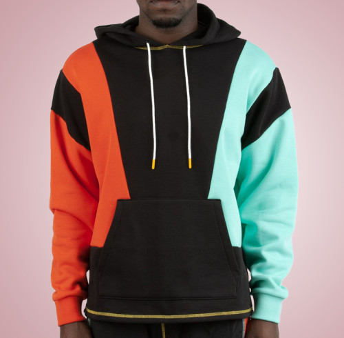 Custom Causal Drop Shoulder Hoodie | Patchwork Drawstring Hoodie | Custom Hoodie Manufacturer