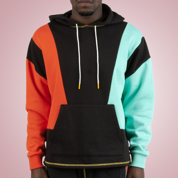 Custom Causal Drop Shoulder Hoodie | Patchwork Drawstring Hoodie | Custom Hoodie Manufacturer