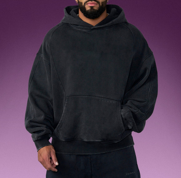 Custom 100% Cotton Hoodie | Oversized Acid Wash Black Hoodie | Streetwear Hoodie Manufacturer